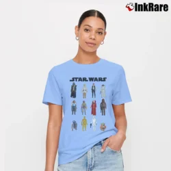 Women’s Star Wars Main Character Action Figure Stack Signature T-Shirt in light blue | Soft, Flattering Fit