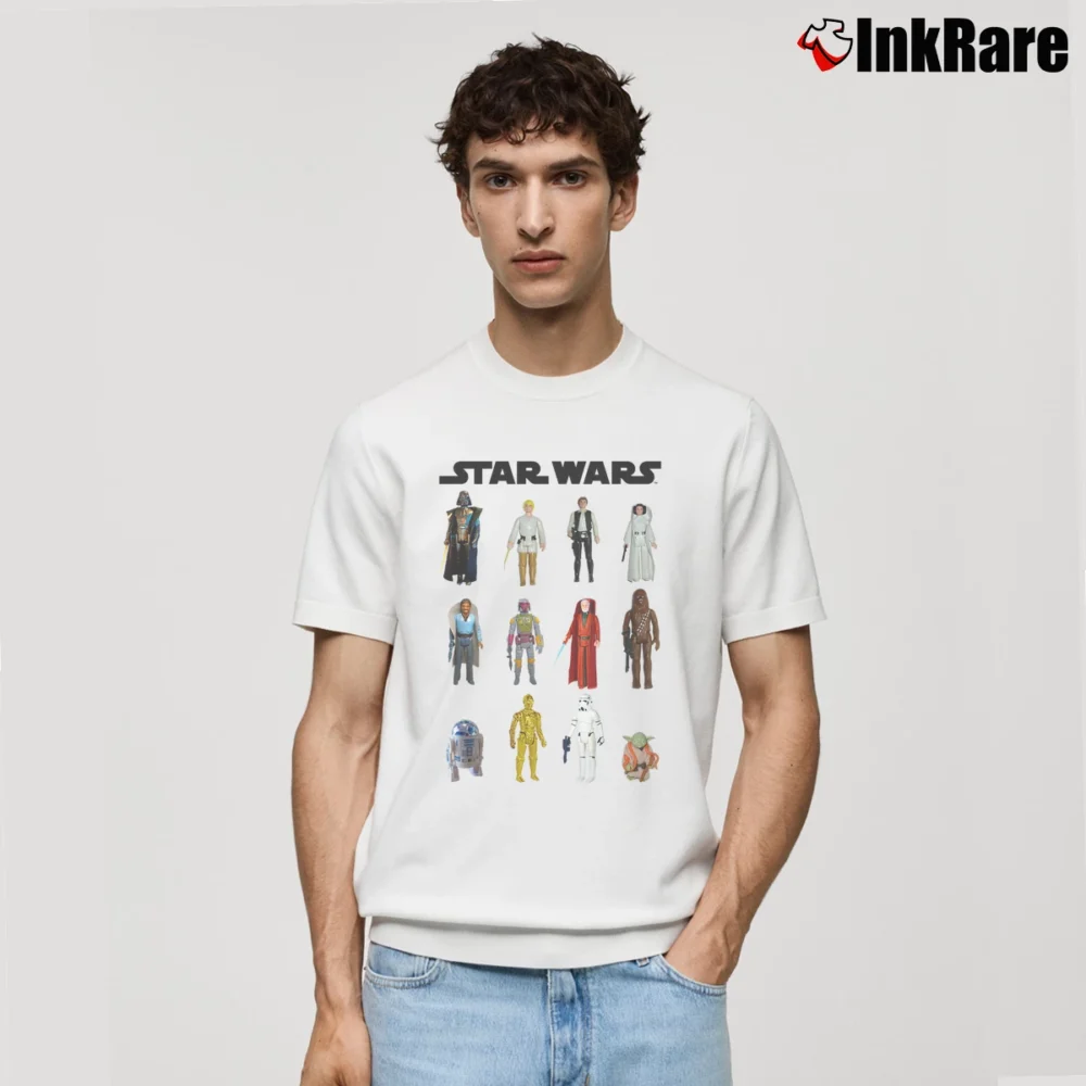 Men’s Star Wars Main Character Action Figure Stack Classic T-Shirt in white | Soft, Breathable Everyday Wear
