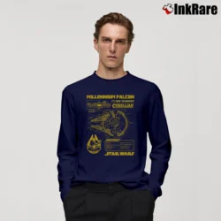 Men’s Star Wars Millennium Falcon Schematic Long-Sleeve Shirt in navy | Sleek, Lightweight, Year-Round Wear
