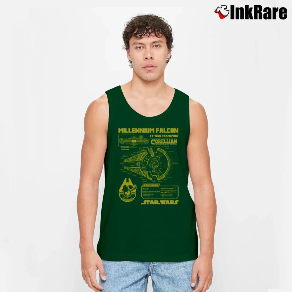 Men’s Star Wars Millennium Falcon Schematic Tank Top in forest green | Breathable, Active-Friendly Design