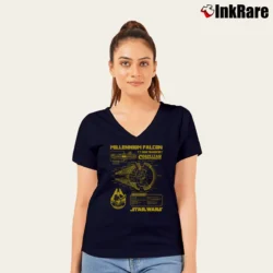 Women’s Star Wars Millennium Falcon Schematic V-Neck Tee in navy | Chic Neckline, Soft Texture