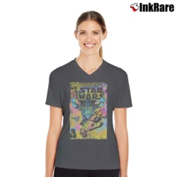 Women’s Star Wars Neon Graphic V-Neck Tee in charcoal | Chic Neckline, Soft Texture