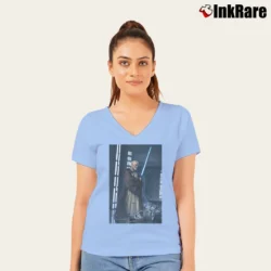 Women’s Star Wars Obi Wan Kenobi Lightsaber Graphic V-Neck Tee in light blue | Chic Neckline, Soft Texture