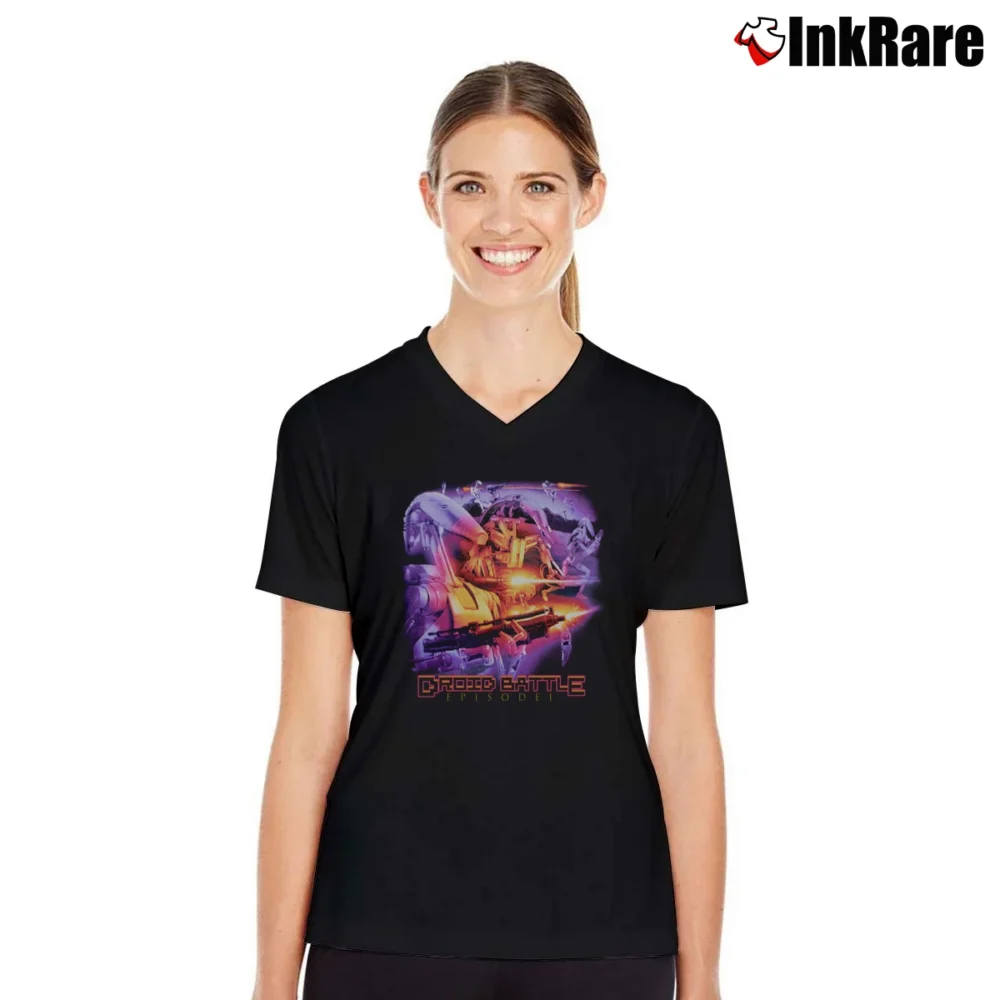 Women’s Star Wars Phantom Ace Episode I Battle Droid V-Neck Tee in black | Chic Neckline, Soft Texture