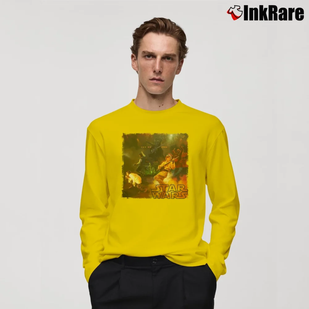 Men’s Star Wars Rock Band Lucas Films Darth R2D2 Long-Sleeve Shirt in yellow | Sleek, Lightweight, Year-Round Wear