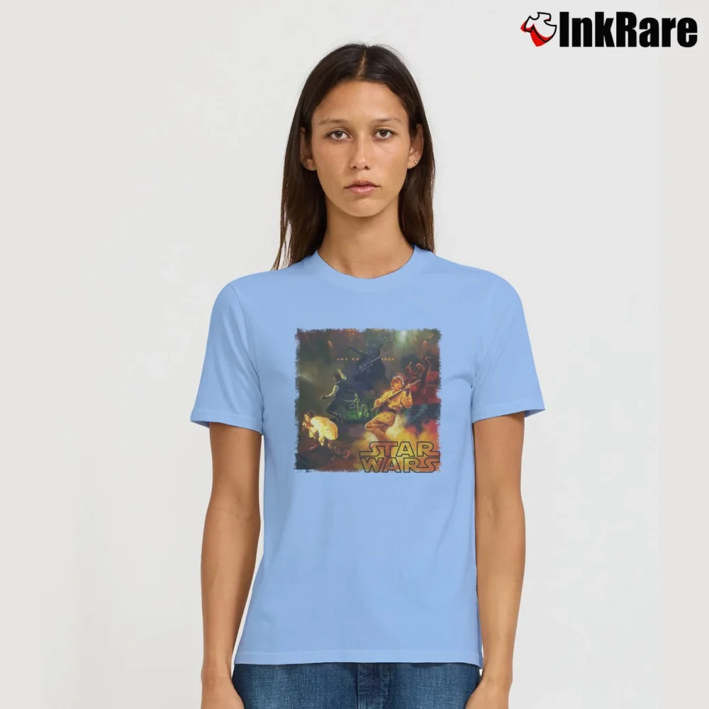 Women’s Star Wars Rock Band Lucas Films Darth R2D2 Signature T-Shirt in light blue | Soft, Flattering Fit