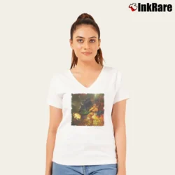 Women’s Star Wars Rock Band Lucas Films Darth R2D2 V-Neck Tee in white | Chic Neckline, Soft Texture