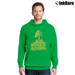 Men’s Star Wars Roger Roger Droid Inspired Pullover Hoodie in irish green | Cozy, Durable, Modern Fit