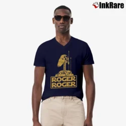 Men’s Star Wars Roger Roger Droid Inspired V-Neck Tee in navy | Sharp, Breathable, Everyday Staple