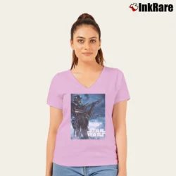 Women’s Star Wars Rogue One Death Trooper Movie Poster V-Neck Tee in light pink | Chic Neckline, Soft Texture