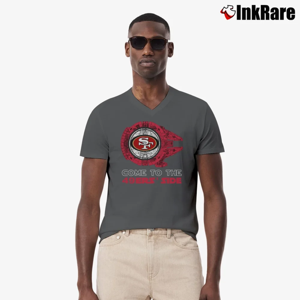 Men’s Star Wars San Francisco 49ers Come To The Dark Side V-Neck Tee in charcoal | Sharp, Breathable, Everyday Staple