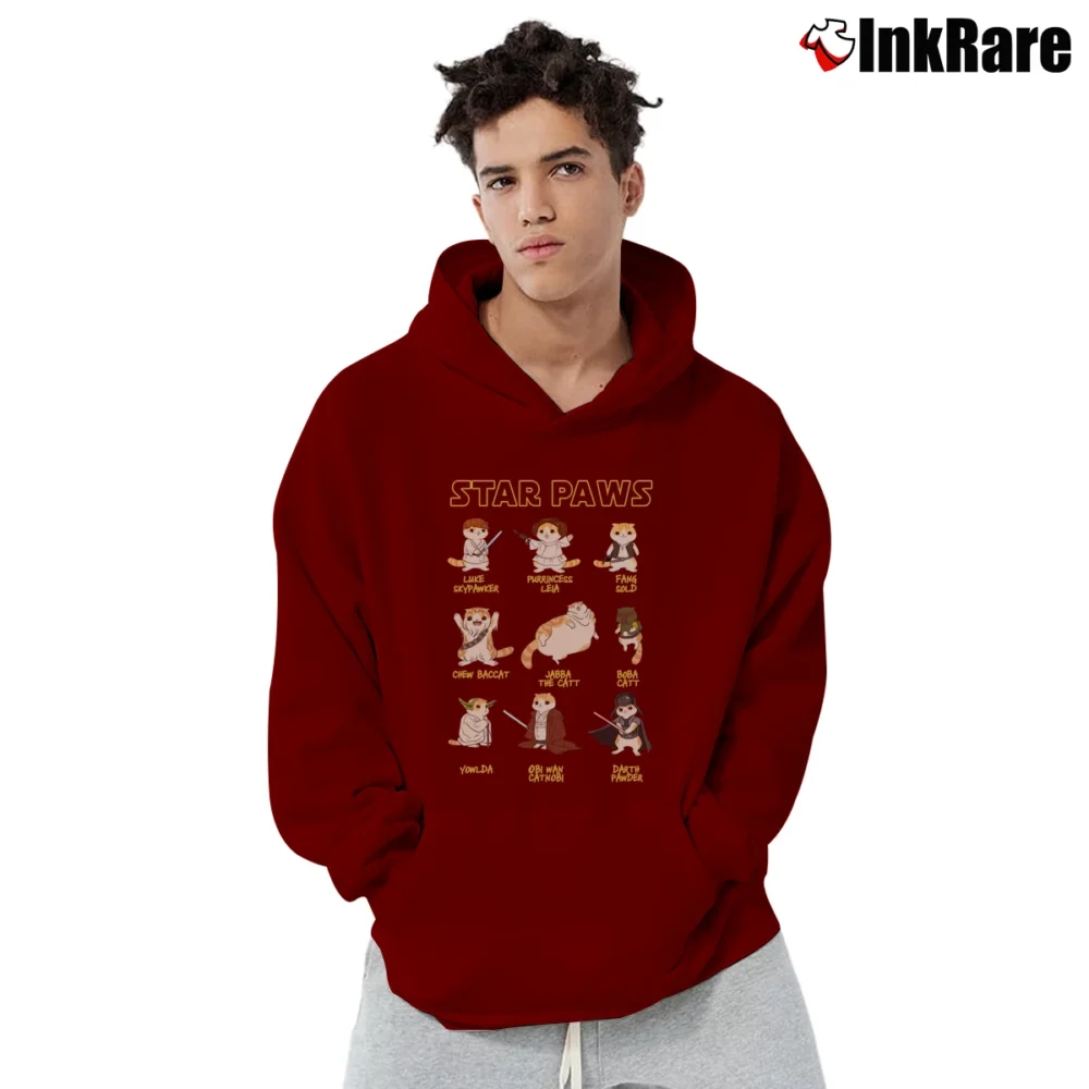 Men’s Star Wars Star Paws Funny Cat Mashup Pullover Hoodie in maroon | Cozy, Durable, Modern Fit