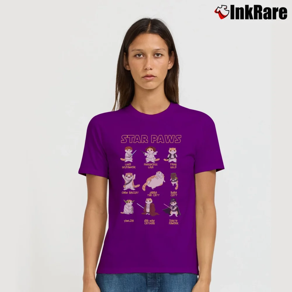 Women’s Star Wars Star Paws Funny Cat Mashup Signature T-Shirt in purple | Soft, Flattering Fit