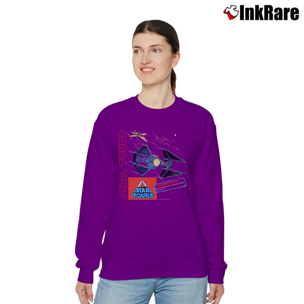 Women’s Star Wars Star Tours TIE Interceptor Graphic Relaxed Sweatshirt in purple | Soft, Laid-Back Vibe