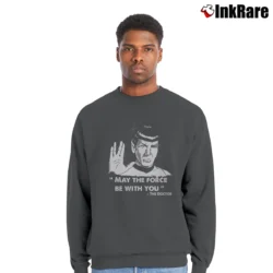 Men’s Star Wars Star Trek Spock May The Force Be With You Crewneck Sweatshirt in charcoal | Cozy Fabric, Clean Style