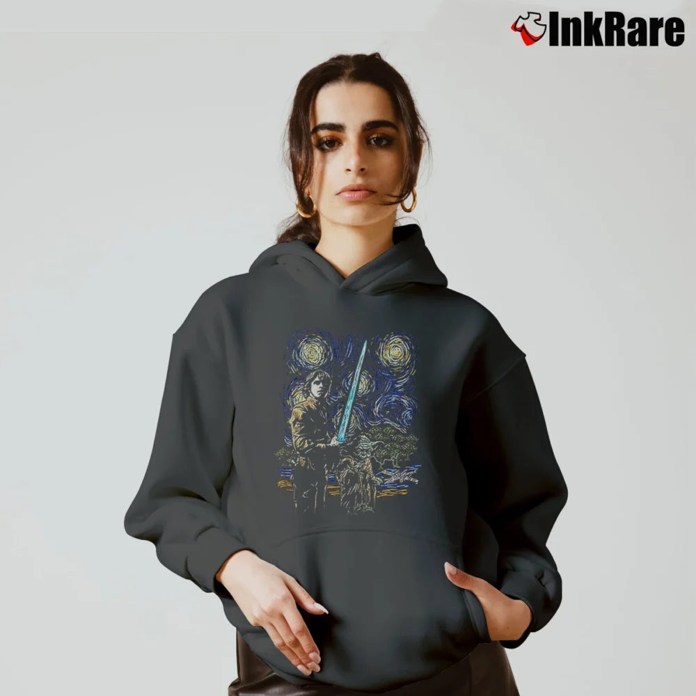 Women’s Star Wars Starry Night Luke Yoda X - Wing Van Gogh Cozy Hoodie in charcoal | Warm, Structured, Stylish