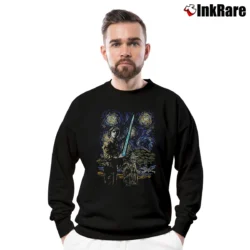 Men’s Star Wars Starry Night Luke Yoda X - Wing Van Gogh Crewneck Sweatshirt in black | Cozy Fabric, Clean Style