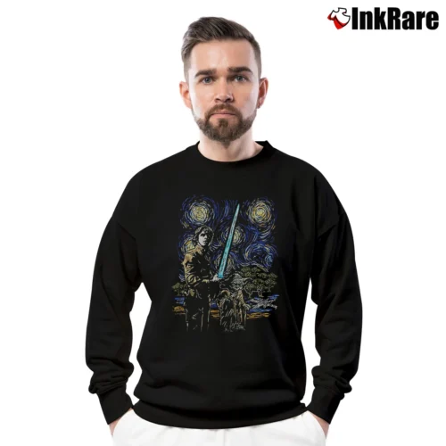 Star Wars Starry Night Luke Yoda X – Wing Van Gogh Men’s Crewneck Sweatshirt in black – Soft & Durable Men’s Star Wars Starry Night Luke Yoda X - Wing Van Gogh Crewneck Sweatshirt in black | Cozy Fabric, Clean Style