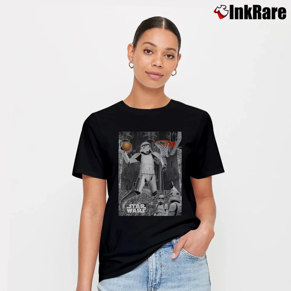 Women’s Star Wars Stormtrooper Basketball Graphic Signature T-Shirt in black | Soft, Flattering Fit
