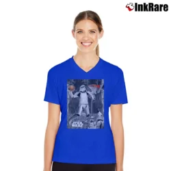 Women’s Star Wars Stormtrooper Basketball Graphic V-Neck Tee in royal blue | Chic Neckline, Soft Texture