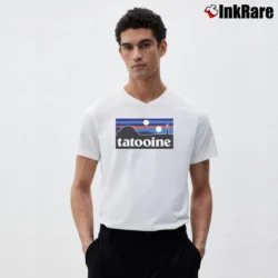 Men’s Star Wars Tatooine Patagonia Parody Sci Fi V-Neck Tee in white | Sharp, Breathable, Everyday Staple