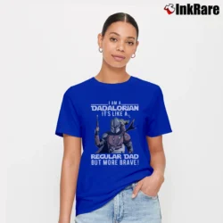 Women’s Star Wars The Dadalorian Funny Father's Day I Am A Dadalorian Its Like A Regular Dad But More Brave Signature T-Shirt in royal blue | Soft, Flattering Fit