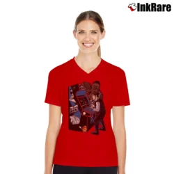 Women’s Star Wars The Kessel Run Video Game Style V-Neck Tee in red | Chic Neckline, Soft Texture