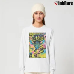 Women’s Star Wars The Mighty Vader Looming Black Graphic Long-Sleeve Top in white | Sleek, Versatile, All-Season
