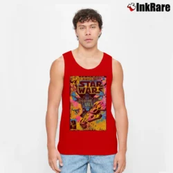Men’s Star Wars The Mighty Vader Looming Black Graphic Tank Top in red | Breathable, Active-Friendly Design