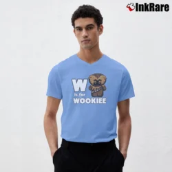 Men’s Star Wars W Is For Wookie V-Neck Tee in light blue | Sharp, Breathable, Everyday Staple