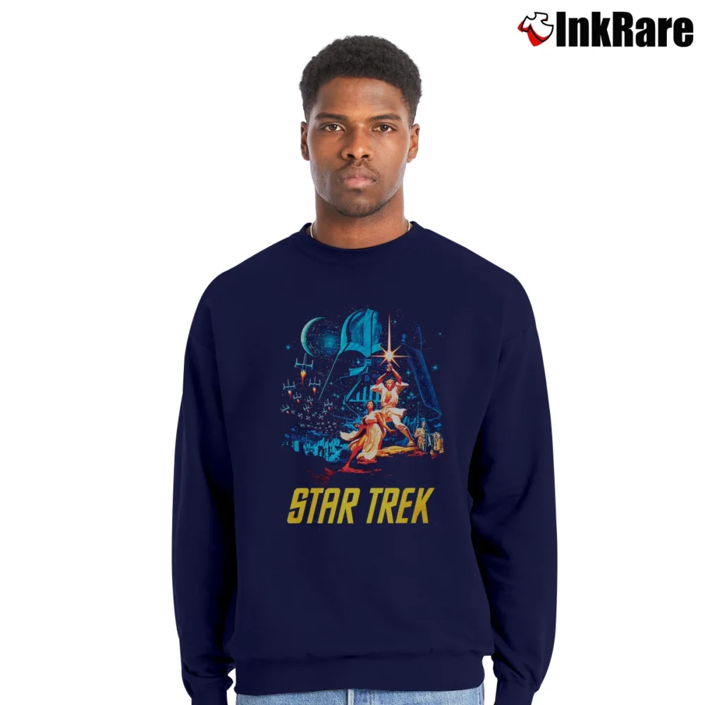 Men’s Star Wars X Star Trek Sci - Fi Crossover Graphic Crewneck Sweatshirt in navy | Cozy Fabric, Clean Style