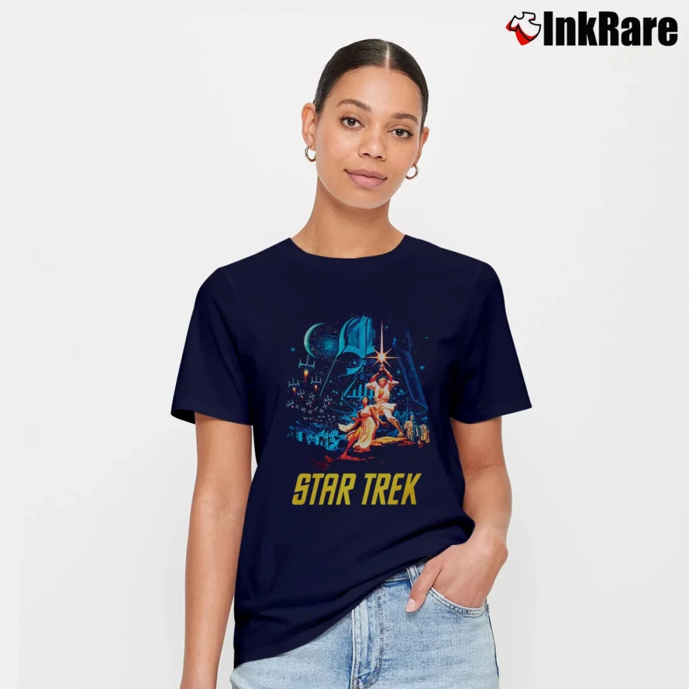 Women’s Star Wars X Star Trek Sci - Fi Crossover Graphic Signature T-Shirt in navy | Soft, Flattering Fit