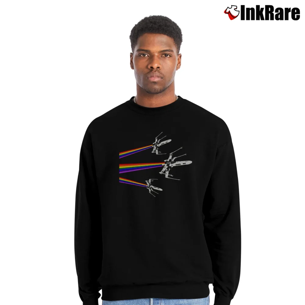 Men’s Star Wars X - Wing LGBT Pride Rainbow Parody Crewneck Sweatshirt in black | Cozy Fabric, Clean Style