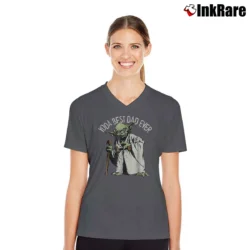Women’s Star Wars Yoda Best Dad Ever Graphic V-Neck Tee in charcoal | Chic Neckline, Soft Texture