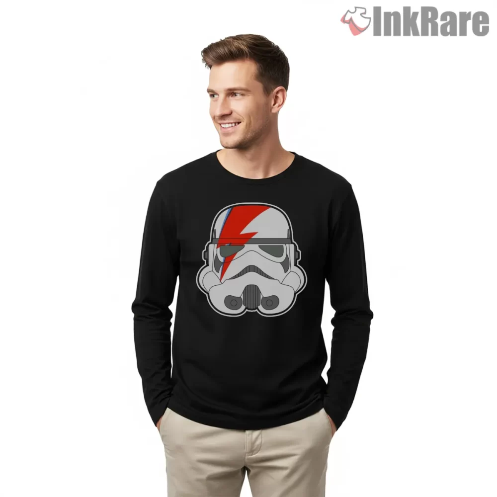 Stardust Trooper Lightning Helmet Graphic Shirt on black long sleeve shirt for men graphic tee