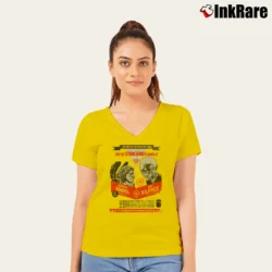 Women’s Stare Down Contest Funny Graphic V-Neck Tee in yellow | Chic Neckline, Soft Texture