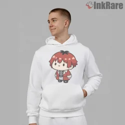 Stark Chibi Warrior Minimal Cute Anime Shirt on white hoodie for men graphic tee