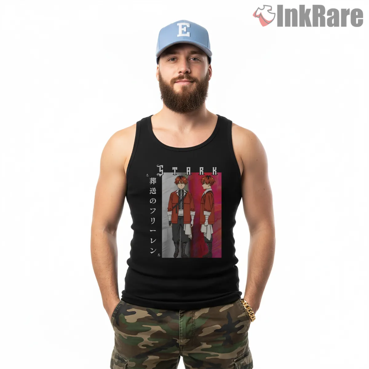 Stark Dual Pose Fantasy Warrior Anime Tank Top Black Stark Dual Pose Fantasy Warrior Anime Shirt on black tank top for men graphic tee