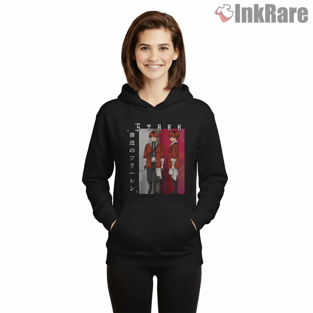 Stark Dual Pose Fantasy Warrior Anime Hoodie Black Stark Dual Pose Fantasy Warrior Anime Shirt on black hoodie for women graphic tee