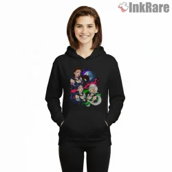 Starlight Trio Cosmic Harmony Shirt on black hoodie for women graphic tee