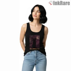 Starry Luna Night Sky Illustration Shirt on black tank top for women graphic tee
