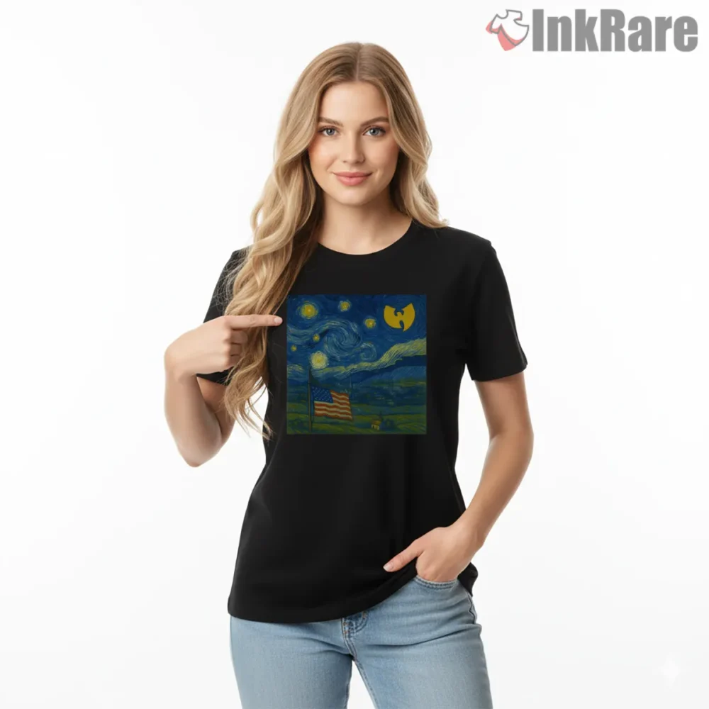 Starry Night Usa Wu Tang Mashup Shirt on black short sleeve shirt for women graphic tee