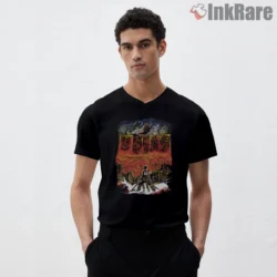 Starry Night Wall Titan Dream Shirt on black v-neck shirt for men graphic tee
