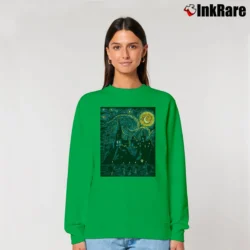 Women’s Starry School Artistic Print Relaxed Sweatshirt in irish green | Soft, Laid-Back Vibe