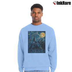 Men’s Starry School Artistic Print Crewneck Sweatshirt in light blue | Cozy Fabric, Clean Style