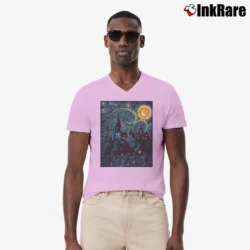 Men’s Starry School Artistic Print V-Neck Tee in light pink | Sharp, Breathable, Everyday Staple