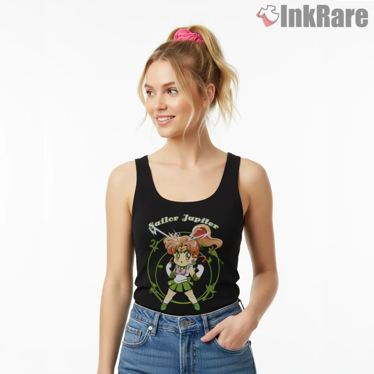 Static Beauty Sailor Jupiter Pop Style Tank Top Black Static Beauty Sailor Jupiter Pop Style Shirt on black tank top for women graphic tee