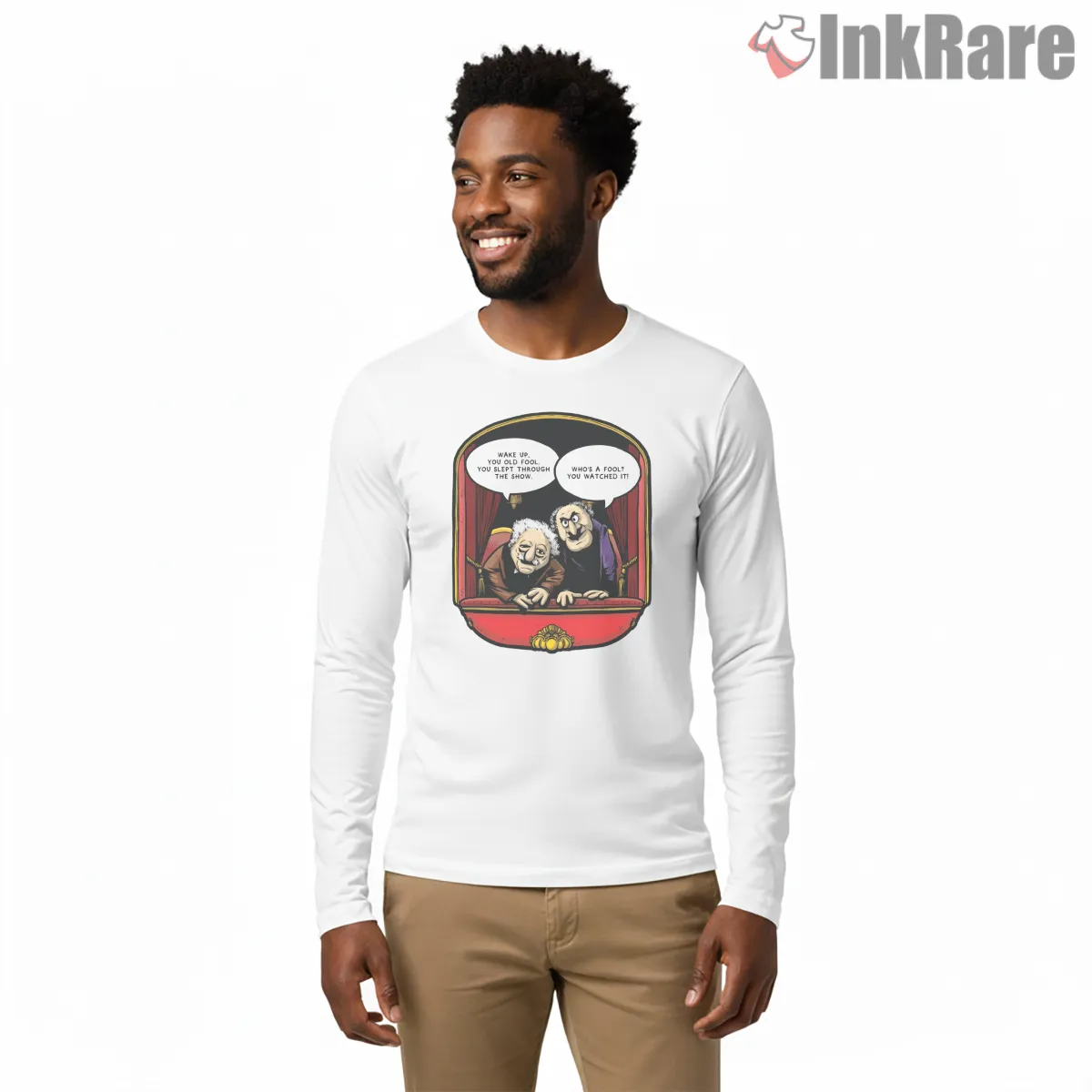 Statler And Waldorf Balcony Comedy Wake Up Scene Shirt on white long sleeve shirt for men graphic tee