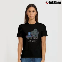 Women’s Stay Different Stay Weird Toothless and Stitch Signature T-Shirt in black | Soft, Flattering Fit