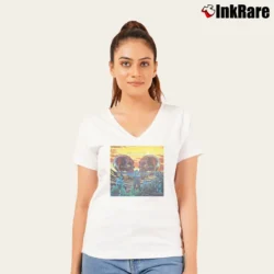 Women’s steppenwolf 7 album cover vintage rock band V-Neck Tee in white | Chic Neckline, Soft Texture